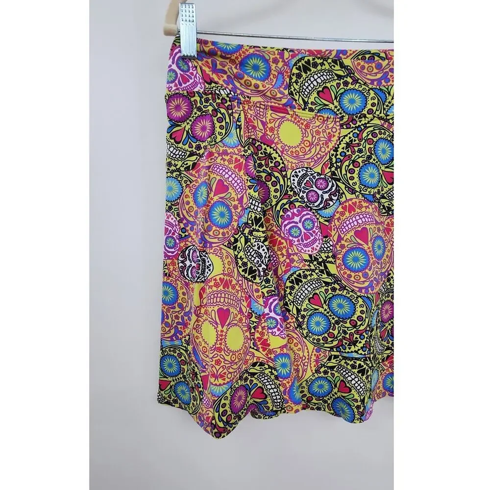 NEW Dona Jo Eco Friendly Skirt‎ Day Of The Dead Athletic Skirt Size Large